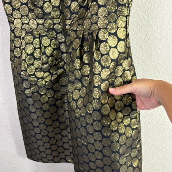 J. Crew Fit & Flare Black w/ Metallic Gold Dot Jacquard V-neck Mini Dress size 2 - Picture 5 of 12